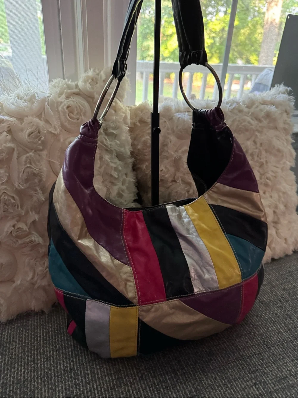 Y2K Multi-Color Patchwork Leather Hobo Bag